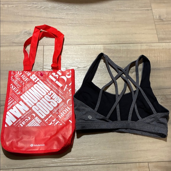lululemon athletica Other - Lululemon Women's Charcoal Strappy Back Sports Bra with Red Bag Size 6 No Pads
